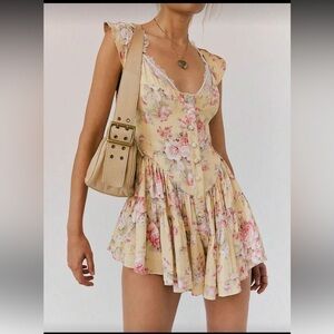 NWT Boho Graphic Mini Dress Ruffle Strap A Line Sundress